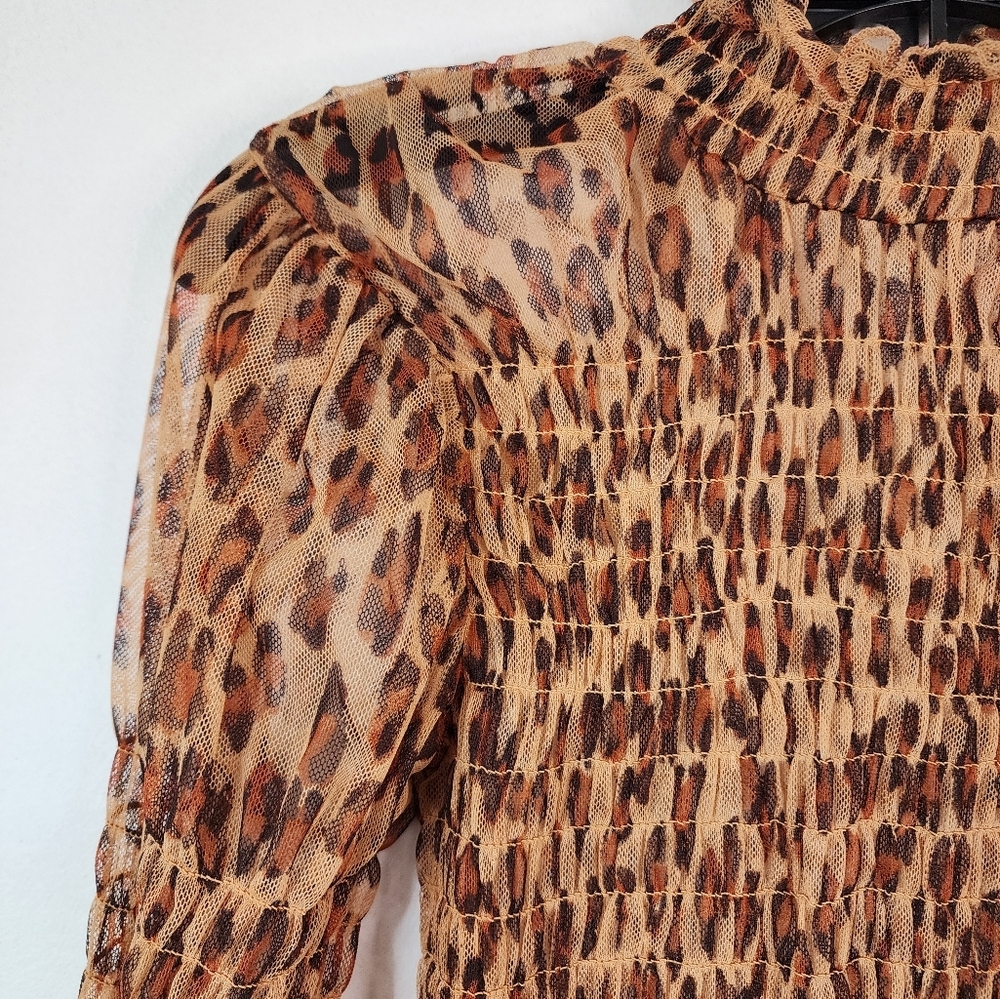Free People Women's Leopard Print Smock Crop "Hello There" Sheer L/S Top, sz SM - Picture 9 of 12